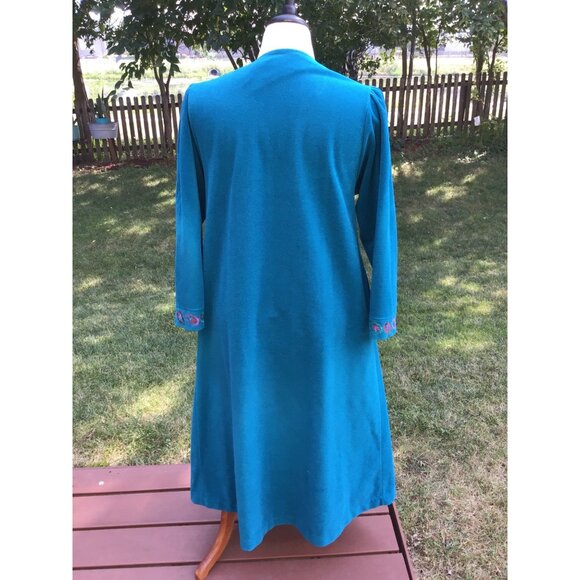 Vintage Vanity Fair Embroidered Zip-Up Long Robe M Teal USA ComfyMrs Roper - Picture 4 of 6